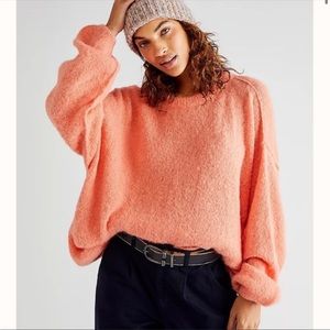 Free People Angelic Alpaca Blend Oversized Slouchy Coral Pullover Sweater - XL